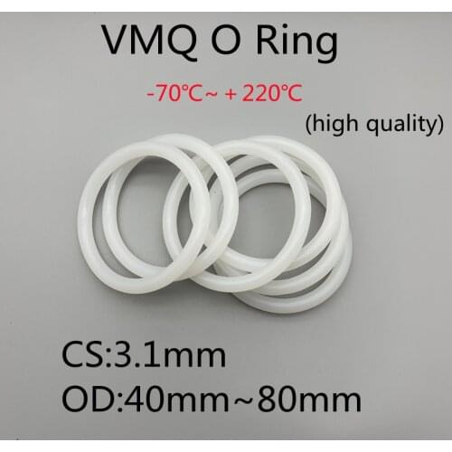 20pcs VMQ White Silicone Ring Gasket CS 3.1mm OD 40 ~ 80mm Food Grade Waterproof Washer Rubber silicone gasket rubber o-ring