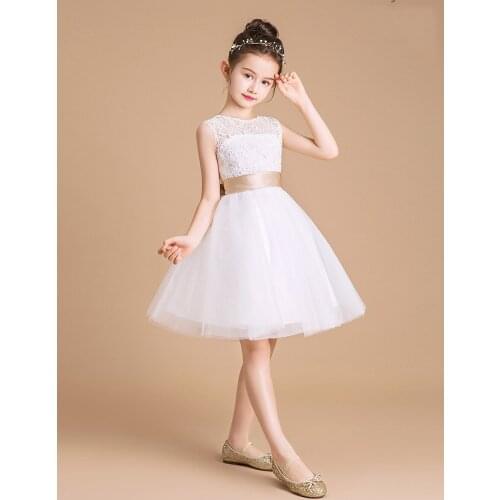 2021 Summer White Lace Baby Flower Teen Girl Princess Dress Children Costumes Evening Wedding Dress for Kids Clothes 8 12Years