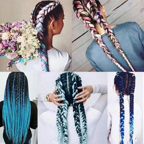 26Inch Synthetic Single Ombre Colorful Glowing Hair Hair High Temperature Fiber Wig Extension Twist Jumbo Braiding Hairpiece