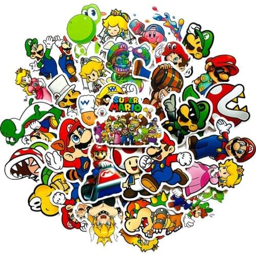 50pieces Super Marioes Game Stickers For Wall Decor Fridge Motorcycle Bike Refrigerator Laptop Car Stickers no repeat