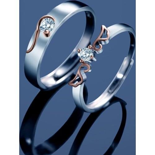 925 Sterling Silver Gold Engagement Promise Ring Female Small Angel Heart Adjustable Rings For Couple Vintage Wedding Bands Ring