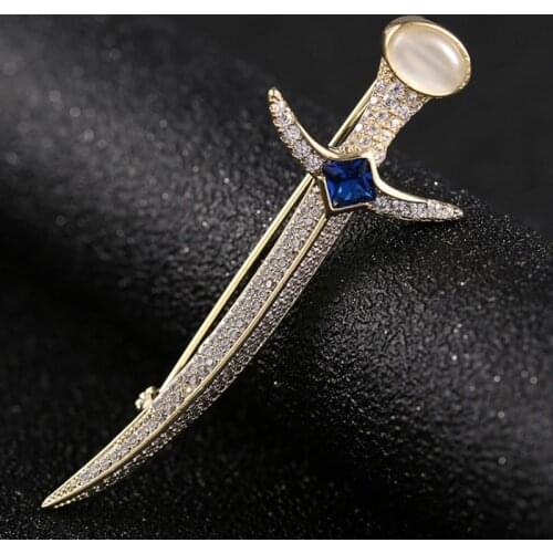 Zlxgirl jewelry high quality pave zircon Sword shape copper brooches wedding jewelry fashion womens statement punk scarf pins