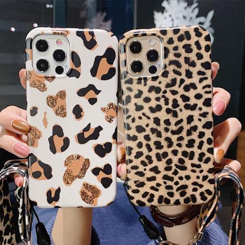 Leopard Print Lanyard Strap Phone Case For iPhone 11 12Pro Max XR XS Max X 8 7 6 Plus 12Mini 11 12Pro 12 Soft Leopard Back Cover