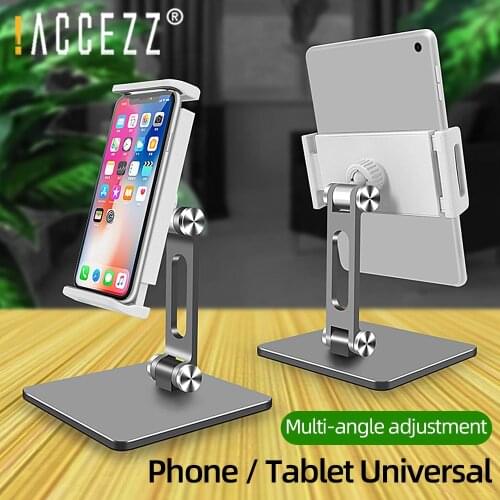 !ACCEZZ Phone Tablet Holder Adjustable Desktop Mount Stand Aluminium Alloy for iPhone iPad Mini Air Pro Support Live Broadcast