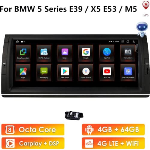 Android 10.0 Quad Core GPS Navigation 10.25" Car NODVD Player for BMW E39 5 Series/M5 1997-2003 Wifi 4G Bluetooth DVR USB Canbus