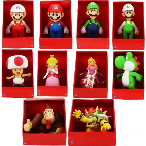 17-25cm Anime Super Mario Luigi Koopa Donkey Kong Yoshi Mushroom Peach Bowser PVC Action Figure Toys Collection Model Doll