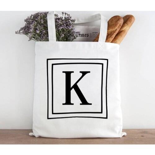 Personalised Tote Canvas White Bag Reusable English Alphabet Vintage Teacher Student Book Tote Black Bag Harajuku Bags