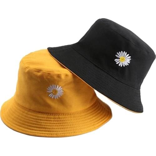 Doitbest letters M Spring women Bucket fishing Hats Sunscreen sun cap Little daisies Double-sided wear Spring lady fisherman hat