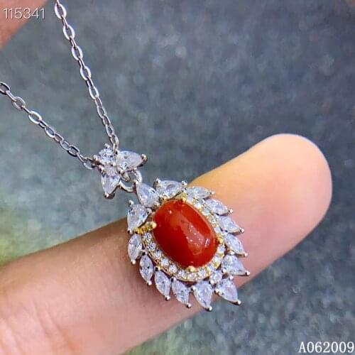 KJJEAXCMY fine jewelry 925 Sterling Silver inlaid natural red coral popular girl new Pendant Necklace support test