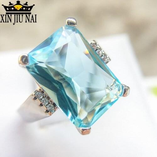 5 Colors Big Ocean Blue CZ Cubic Zircon Stone 925 Silver Rings For Women Fashion Engagement Silver Jewelry Valentines Day Gift