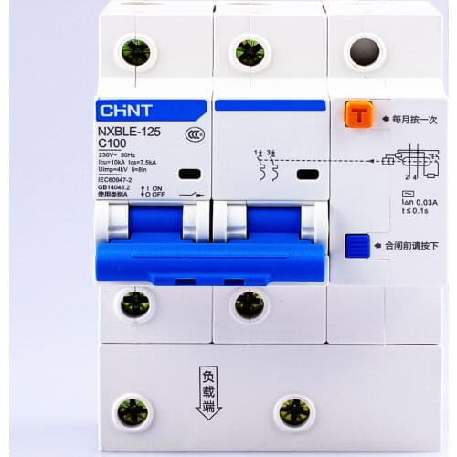 CHNT CHINT NXBLE-125 63A 80A 100A 125A 2P 230V RCBO Small Earth Leakage Circuit Breakers With Leakage Protection