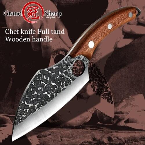 Boning Knife Leather Sheath Hand Forged Cleaver Knife Carbon Steel Meat Butcher Chef Knife Fishing Filet Knife Outdoor BBQ Tools