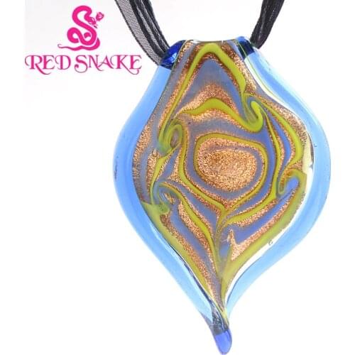 RED SNAKE Dark blue with light blue color Leaf Drop Abstract pattern Murano Glass Pendant Necklace