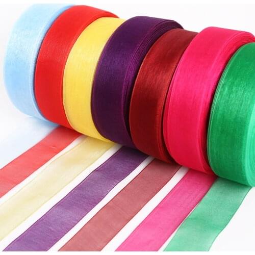 25mm 50yard Solid Color Organza Ribbons Christmas Wedding Party Decoration DIY Crafts Handmade Fabric Ribbon Gift Wrapping