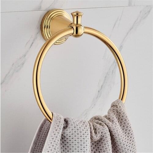 Copper Bathroom Towel Ring/Rack Solid Brass Bath Hardware Base Nail Punched Wall Mounted Round Type Gold