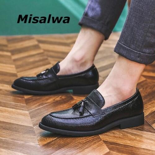 Misalwa Pretty Men Oxford Shoes PU Leather Tassel Fashion Men Casual Dress Shoes British Party Office Business Shoes