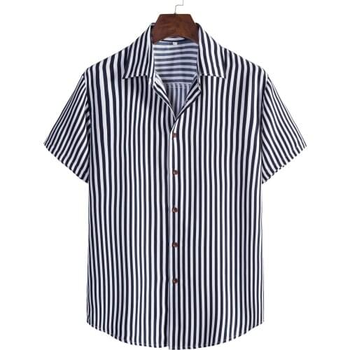 2021 New Mens Stand Collar Short Sleeve Shirt Ethnic Series Stripe Printed Shirt