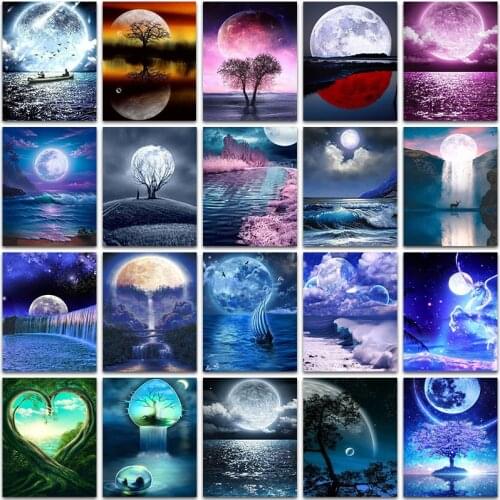 5D Diamond Painting Kit Paint landscape Moon waterfall tree horse Full Square&Round embroidery mosaic Cross stitch home decor