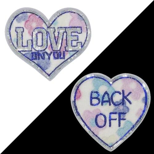 Love villus Heart Shape Sequins Embroidery Appliqu letter Patches For Clothing Sew-On Patch For DIY Clothes Jackets Sewing Craft