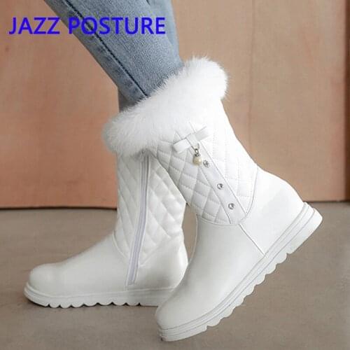 New 2019 fashion warm winter boots to the middle of the calf round head and rabbit fur thick fur female winter shoes q303