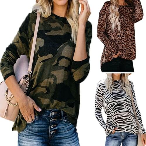 2021 new striped leopard print camouflage bottoming sweater long-sleeved top t-shirt womens clothing