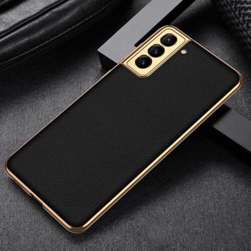Luxury Plating Cover Hard Protective Phone Case Leather Texture Case for Samsung Galaxy S21 Ultra S21 Plus 5G Anti-drop Coques