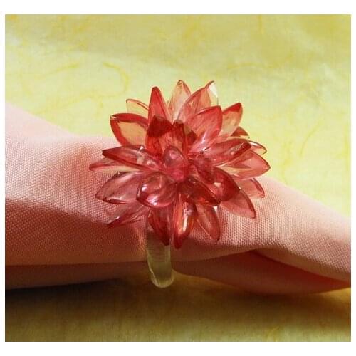 Pink flower napkin ring, wholesale crystal bead napkin holder