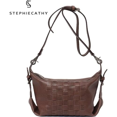 SC Vintage Woven Design Genuine Leather Women Shoulder Bags Retro Casual Hobo Handbags Female Luxury Cowhide Crossbody Purses