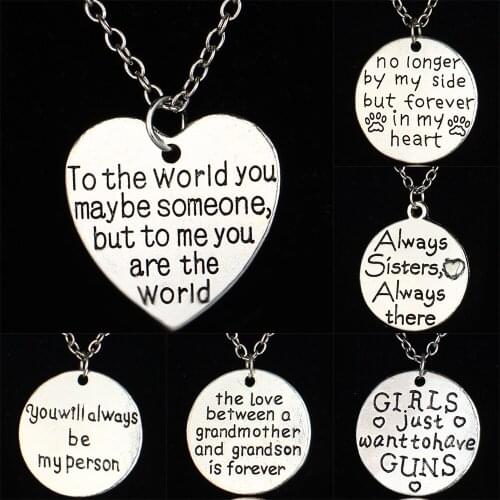 Family Love Lovers Girlfriend Boyfriend Heart Round Pendant Necklace Women Friends Sister BFF Charm Jewelry Valentines Day Gift