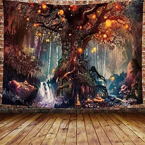 Fantasy Plant Magical Forest Tapestry Fantasy Forest Wall Tapestry Life Tree In Forest With River Bedroom Living Room