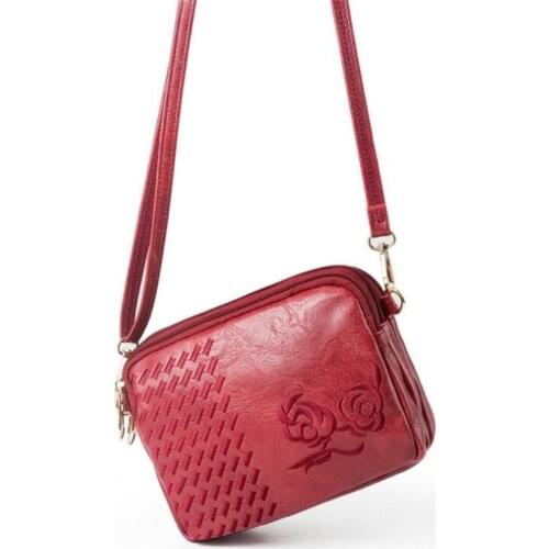 Embroidery Flower Shoulder Bag For Women PU Leather Crossbody Bag Small Square Bag Vintage Messenger Bag Multifunction Purse sac