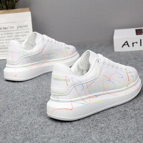 Luminous inkjet graffiti couple white shoes spring and autumn new fashion all-match platform casual sports womens shoes