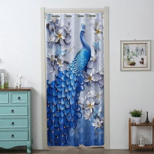 YSATNSFT Door Curtains Chinese Style Polyester Fabric Lotus Blue Peacocks Bedroom Kids Room Door Curtain