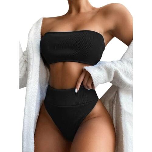 40#Women Bandeau Bandage Bikini Set Sexy Solid Push-Up Brazilian Swimwear Summer Beachwear High Waist Swimsuit maillot de bain