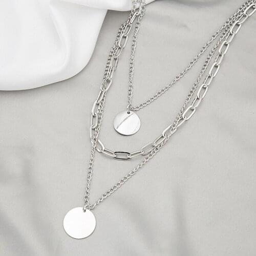 Classic Design Multilayer Round Pendant Necklace For Women Girls Fashion Hip Hop Geometric Charms Choker Jewelry Party Gifts