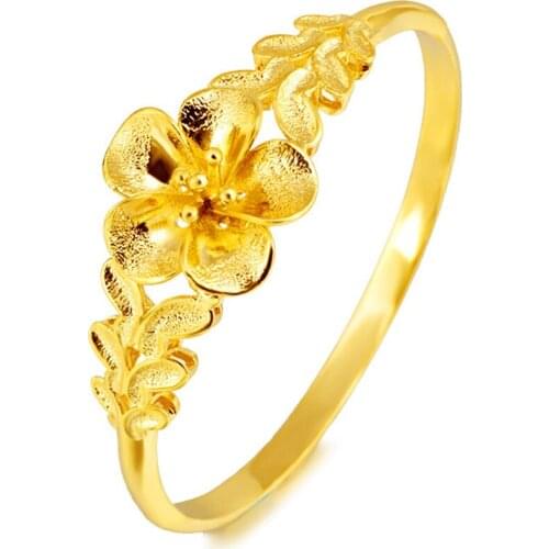 Fashion Bangle Womens Bracelet Yellow Gold Filled Classic Flower Pattern Wedding Party Birthday Gift