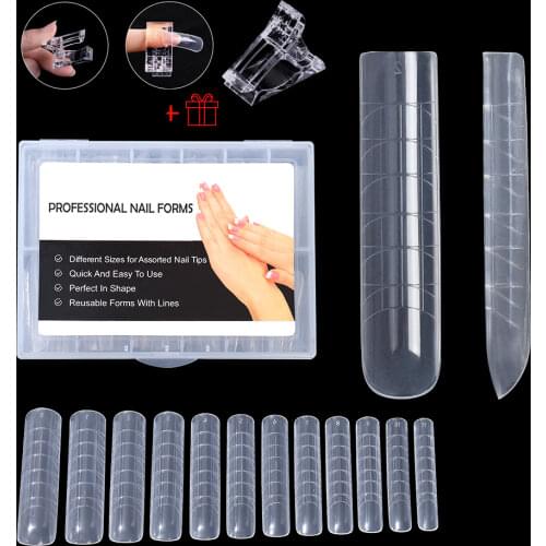120pcs/set False Nails Forms Mold Square Stiletto Tips Sharp End Stilettos Fake Nail UV Gel Manicure Easy Apply Salon Extension