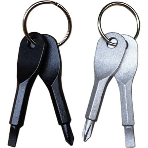 2pcs/set EDC Stainless Steel Multifunction Screwdriver Key Shape Mini Slotted Phillips Screwdrivers Keychain Pocket Repair Tool