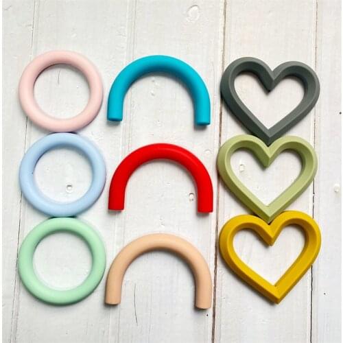 2pc Baby Silicone U Type For Baby Heart shape Ring Teether beads BPA Free Baby Teether Chew Nursing Necklace DIY Pacifier Chain