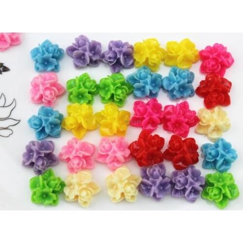 200pcs mixed color Multi-flower bouquet rose resin flatback cabochons (15mm) Cell phone decor, hair kids jewelry DIY display