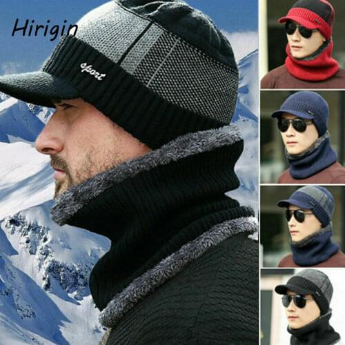 2020 winter Knitted Hat Mens Autumn Winter Wool Caps male Winter warm Scarf Hat Set Balaclava Beanie Two-piece Ladies Hats Caps