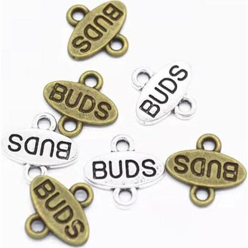 30pcs/lot 12x12mm Two Color Plated Double Hanging Alloy Letter BUDS Charms Jewelry Pendant