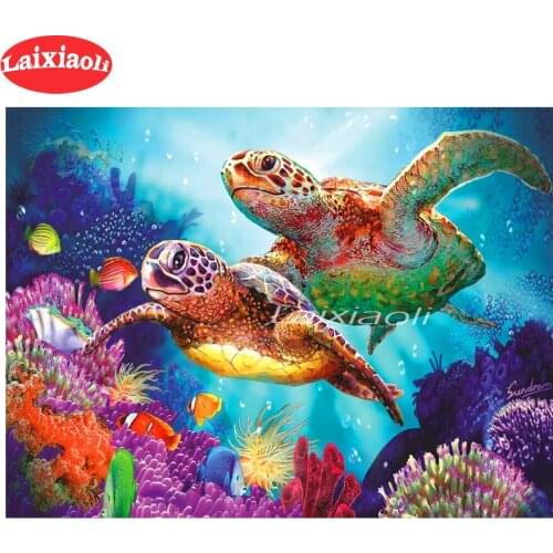 5D DIY Diamond Painting two Sea turtl Cross Stitch Diamond Embroidery Kits Diamond Mosaic Decorative Round Drill Beads Pictures