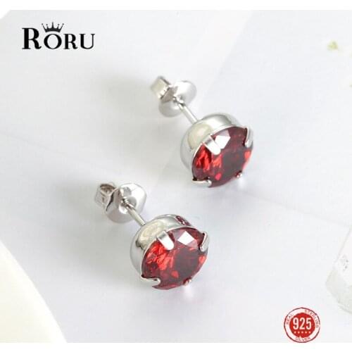 925 Sterling Silver Red Zircon Earrings with Stones Fine Jewelry Women Fashion Earring Vintage Design Stud Earrings