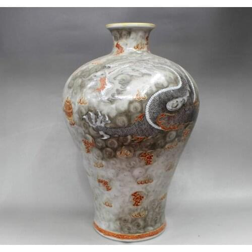 Qing Yongzheng Handmade Antique Porcelain Vase Home Furnishing Collection Dragon Vase