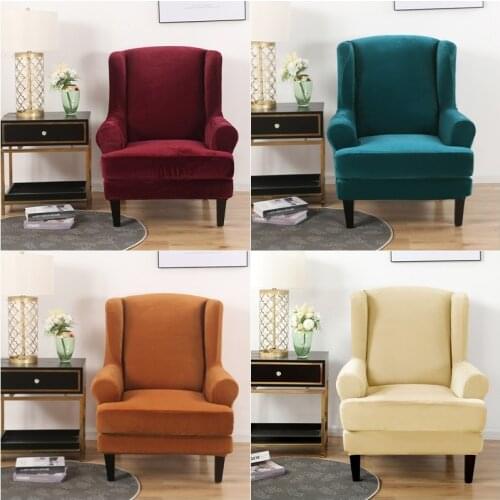 Velvet Wing Chair Covers Stretch Wingback Armchair Slipcover Modern Removable Seat Sofa Slipcover Furniture Protector Cover