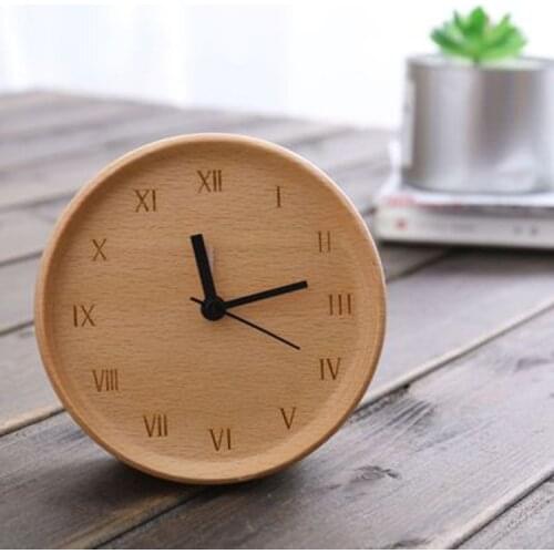 Beech mute desk clock creative alarm clock decoration living room modern minimalist custom wholesale wooden alarm clock