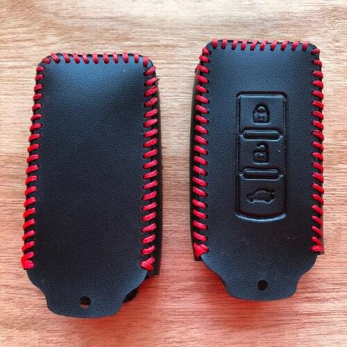 3 Button Genuine Leather Car Key Cover Case For Mitsubishi Outlander Lancer 10 Pajero Sport EX ASX Colt Grandis L200 FOB Shell