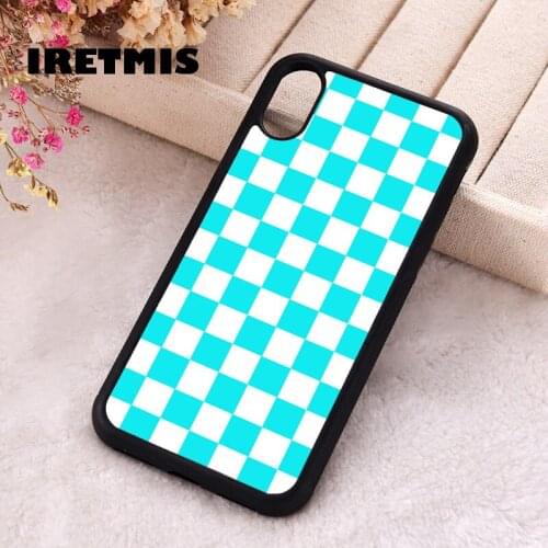 Iretmis 5S SE phone cover cases for iphone 6 6S 7 8 Plus X Xs Max XR 11 12 MINI Pro Silicone Blue Checked Pattern Checker Plair
