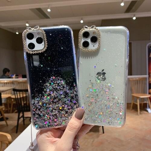 ONEPLANT Bling Glitter Lens with diamonds Phone Case For iPhone 11 Pro X XR XS Max Lanyard Phone Cover For iPhone 7 8 6s Plus